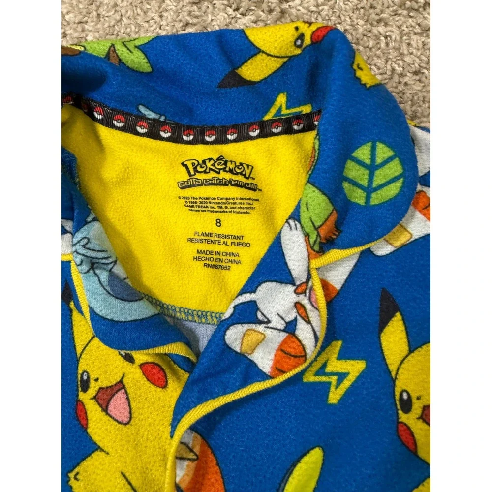 Pokemon Pajama‎ Set Size 8 Blue Pikachu Scorbunny Fleece Button Down Sleepwear
